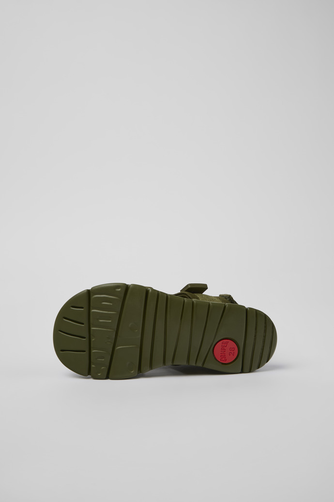 The soles of Oruga Green Textile 2-Strap Sandal