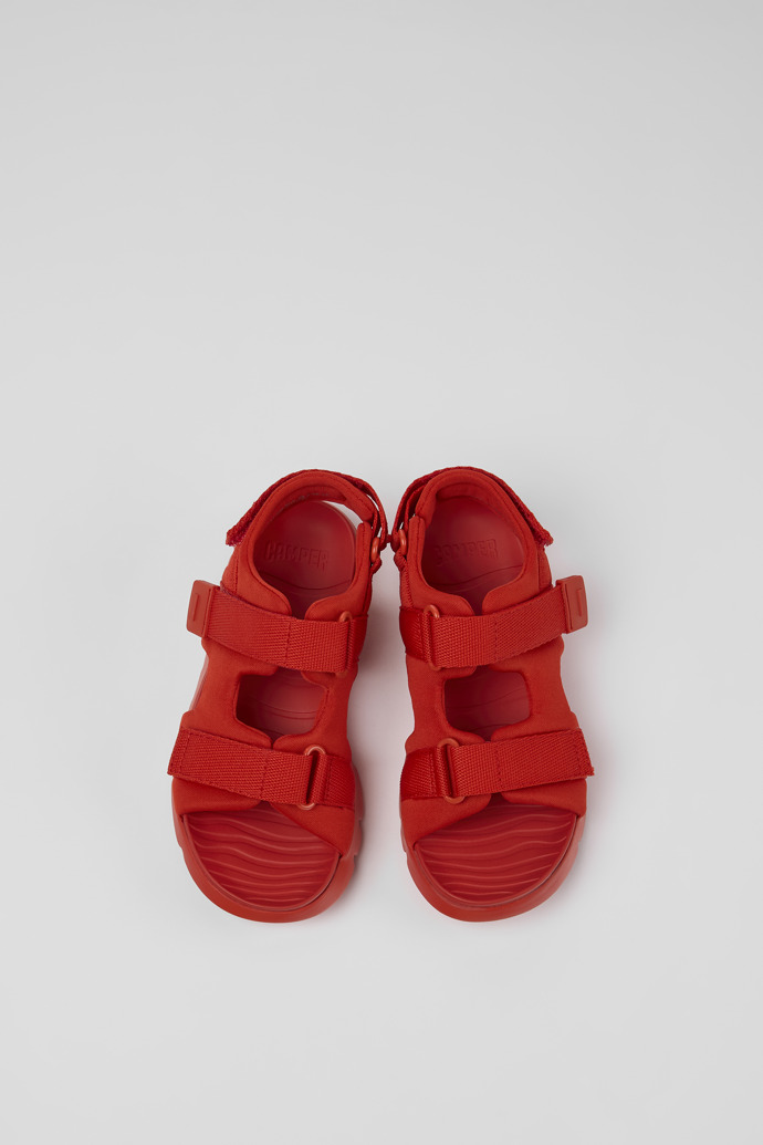 Overhead view of Oruga Red Textile 2-Strap Sandal