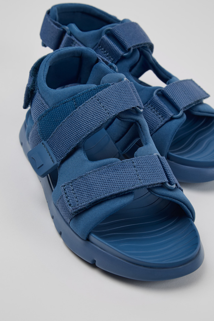 Close-up view of Oruga Blue Textile Sandals for Kids.