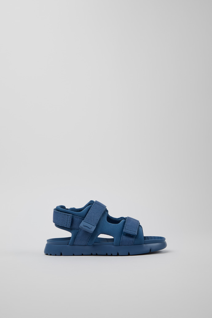 Side view of Oruga Blue Textile Sandals for Kids.