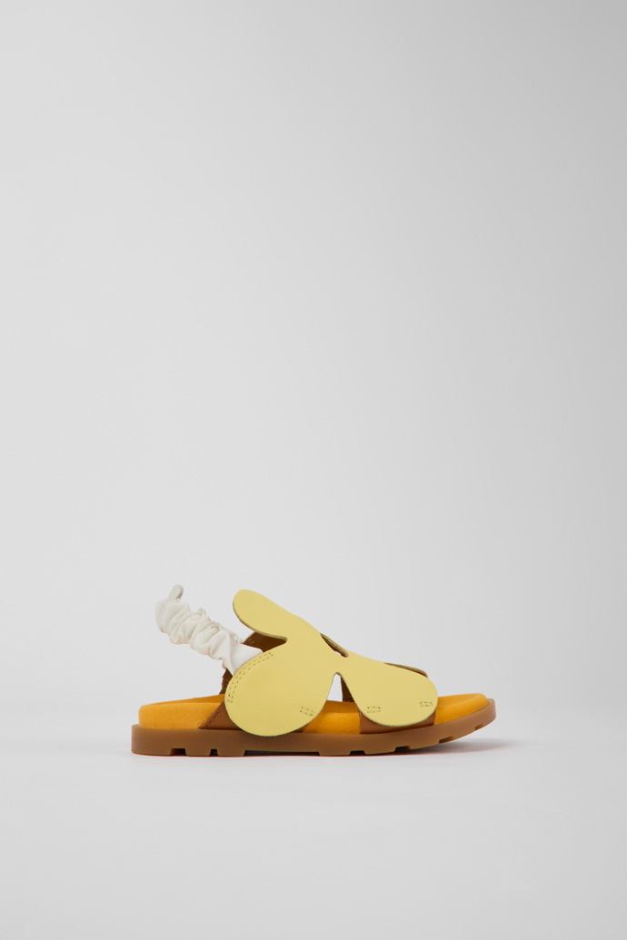 Side view of Brutus Sandal Yellow and brown leather sandals for kids