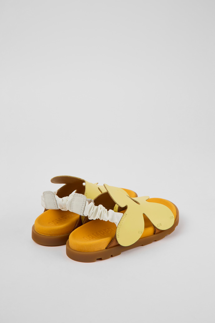 Back view of Brutus Sandal Yellow and brown leather sandals for kids