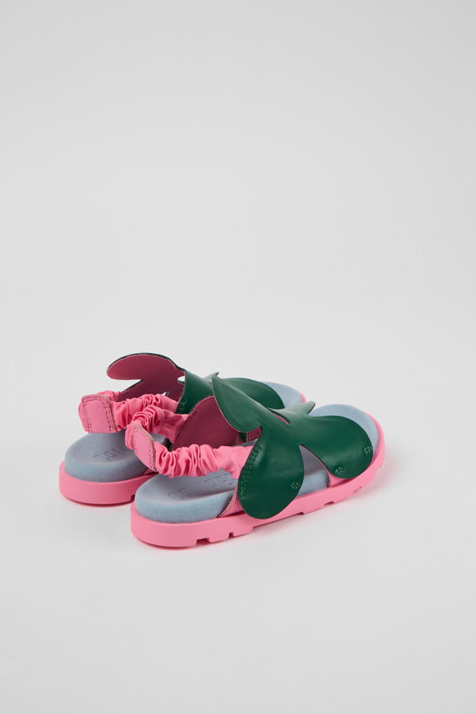 Back view of Brutus Sandal Green and pink leather sandals for kids
