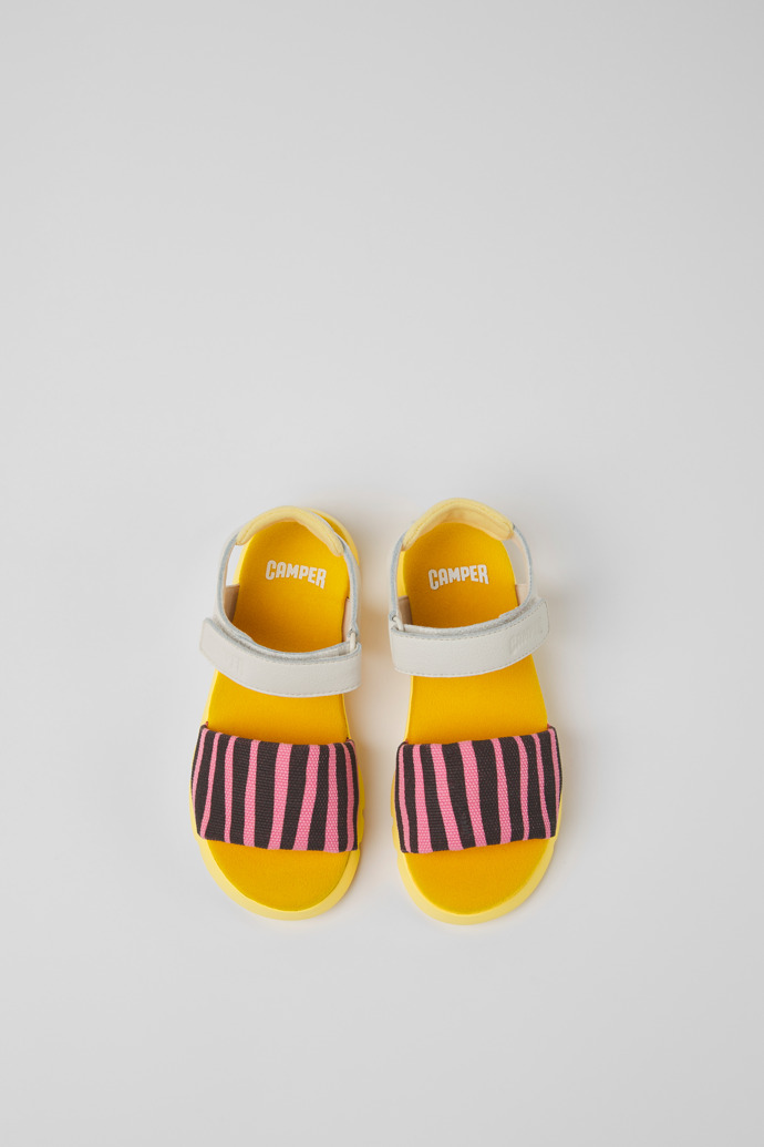 Overhead view of Oruga Multicolored textile and leather sandals for kids