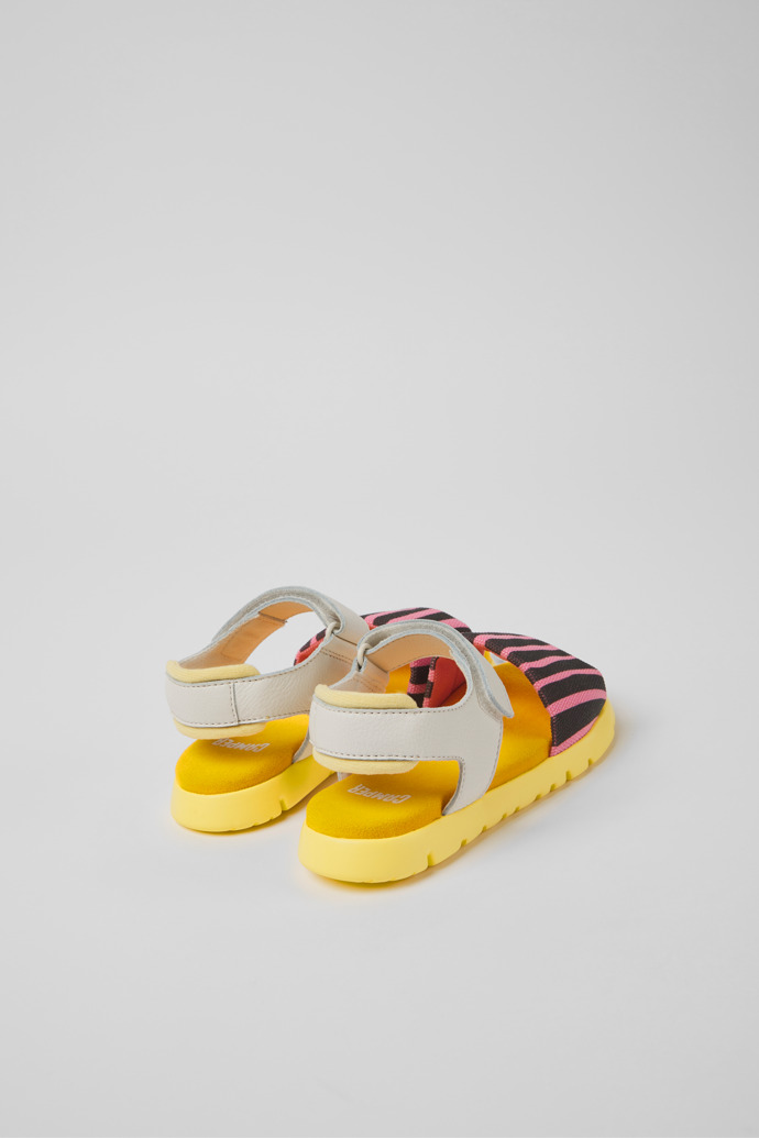 Back view of Oruga Multicolored textile and leather sandals for kids