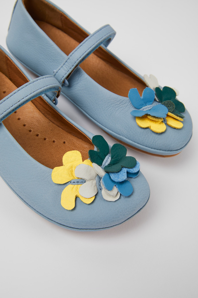 Close-up view of Twins Blue leather ballerinas for kids