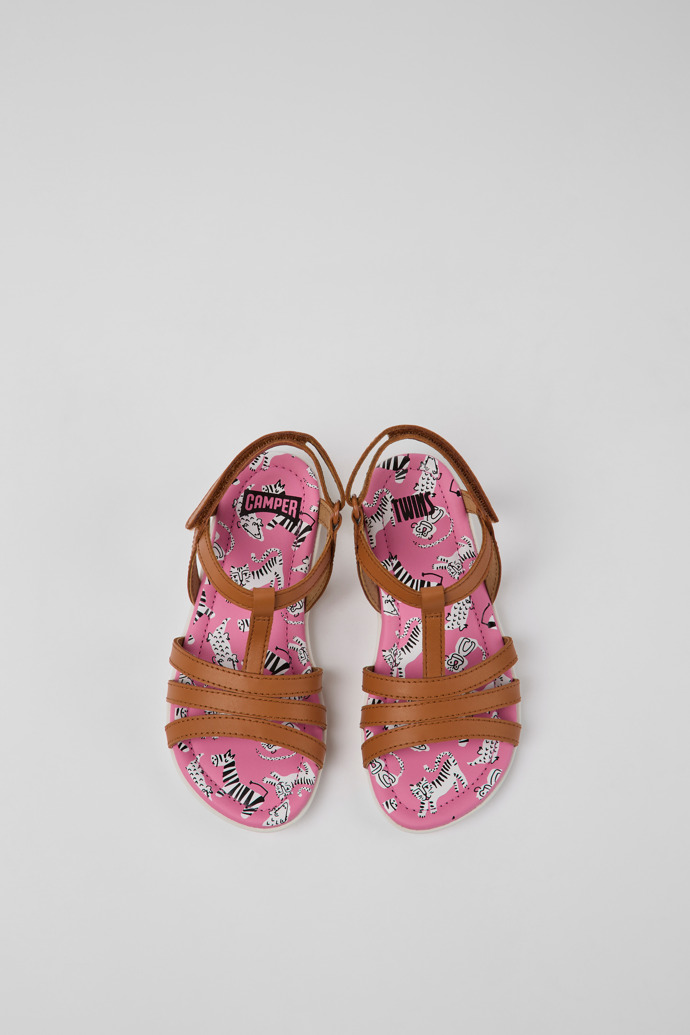 Overhead view of Twins Brown leather sandals for kids