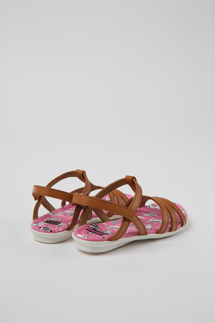 Back view of Twins Brown leather sandals for kids
