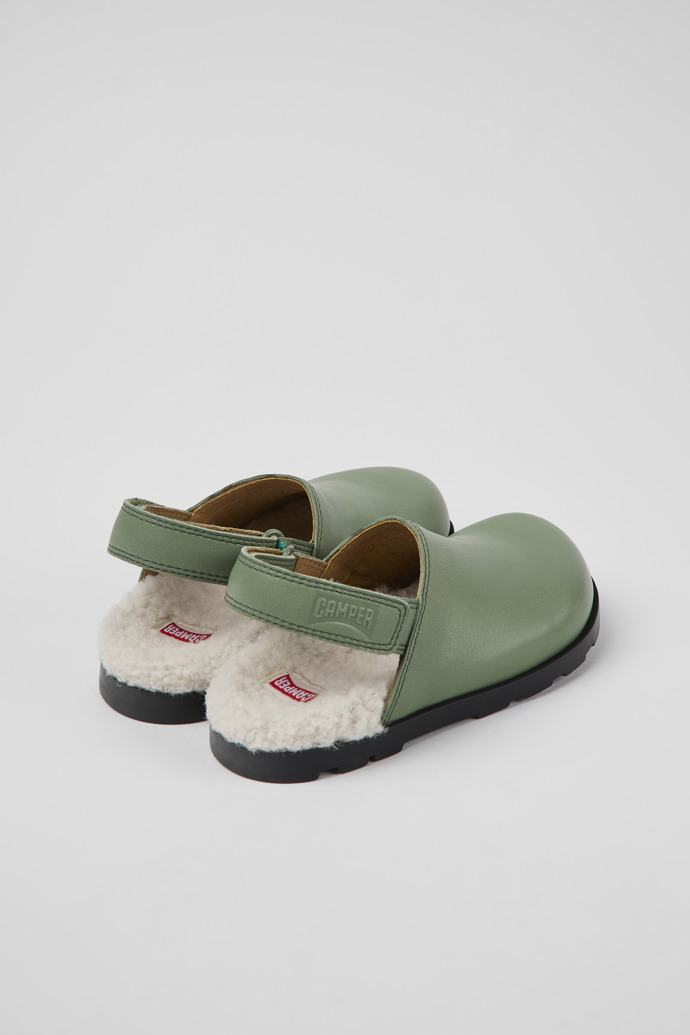 Back view of Brutus Green leather clogs for kids