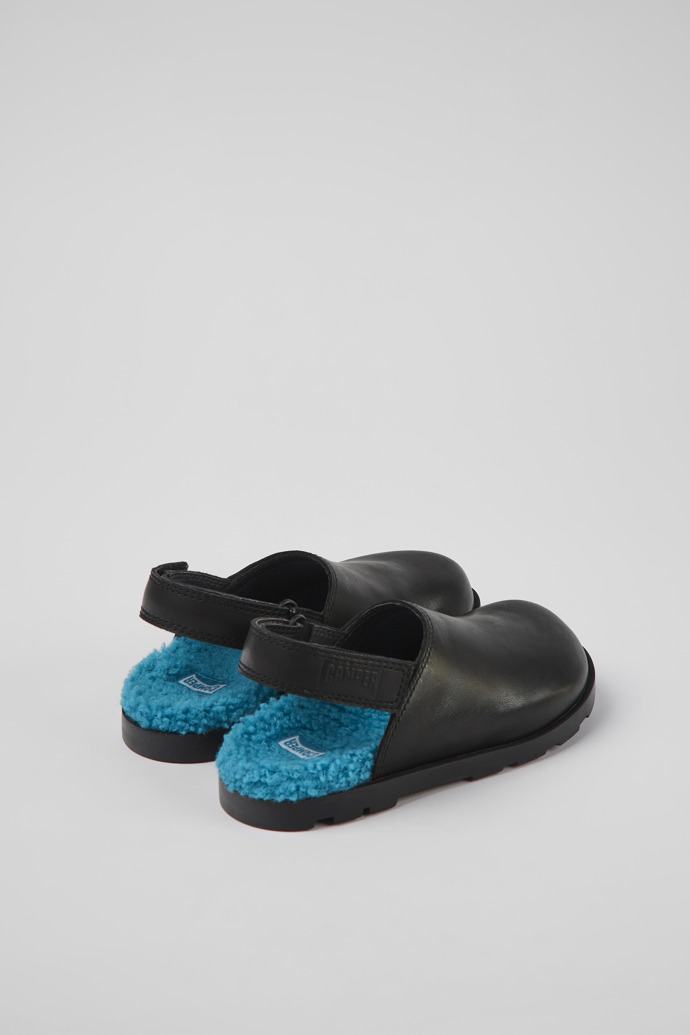 Back view of Brutus Black leather clogs for kids