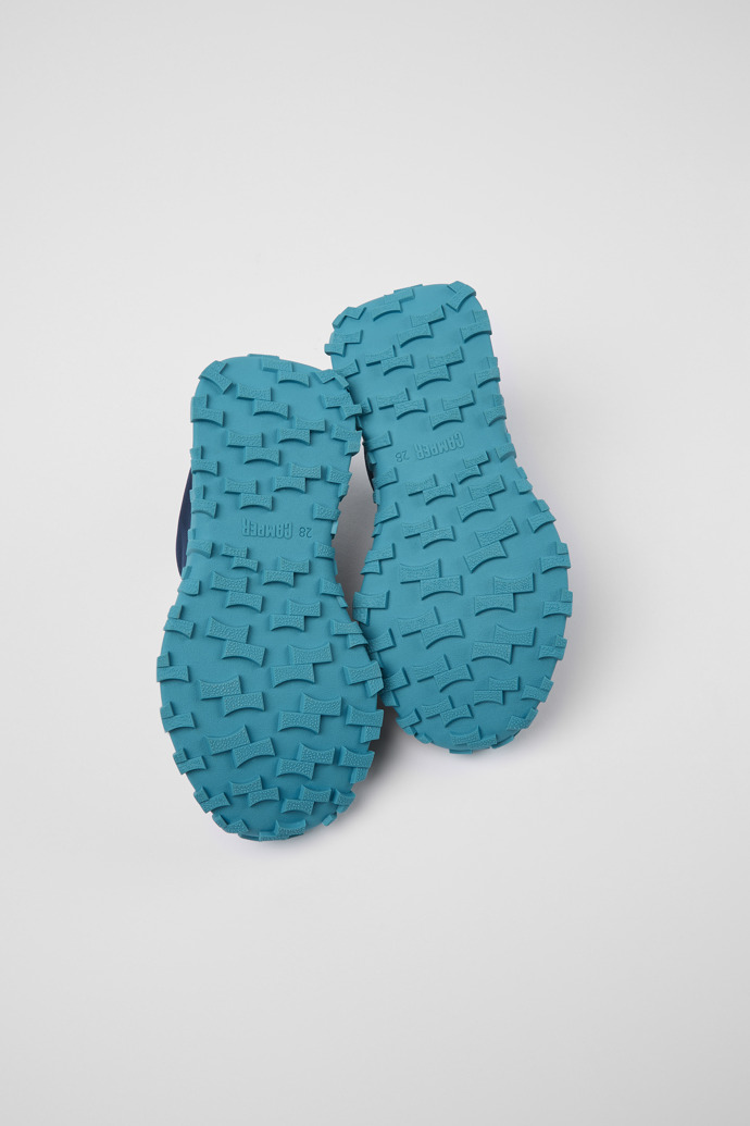 The soles of Drift Trail Blue textile and leather sneakers for kids