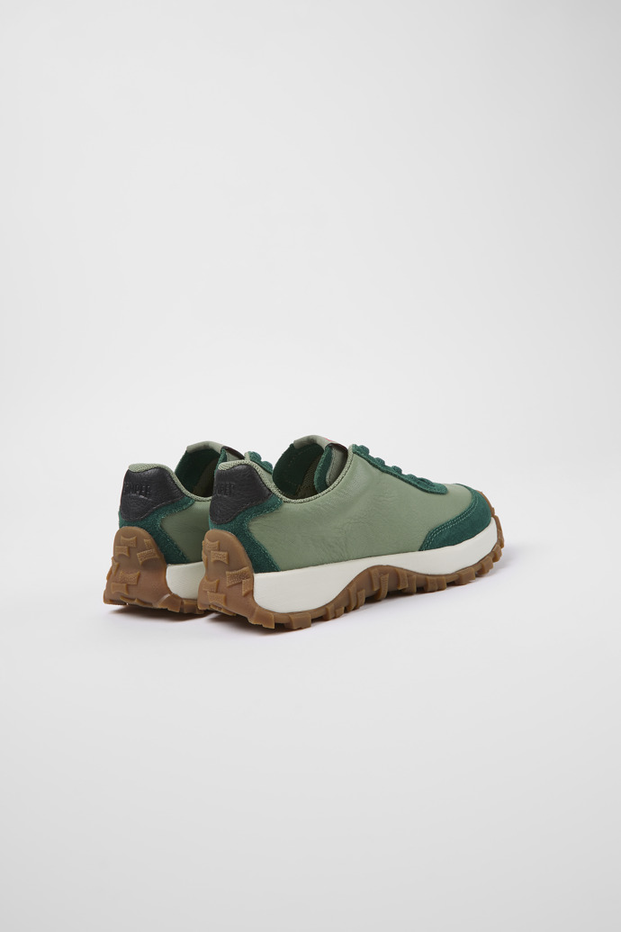 Back view of Drift Trail Green leather and nubuck sneakers for kids