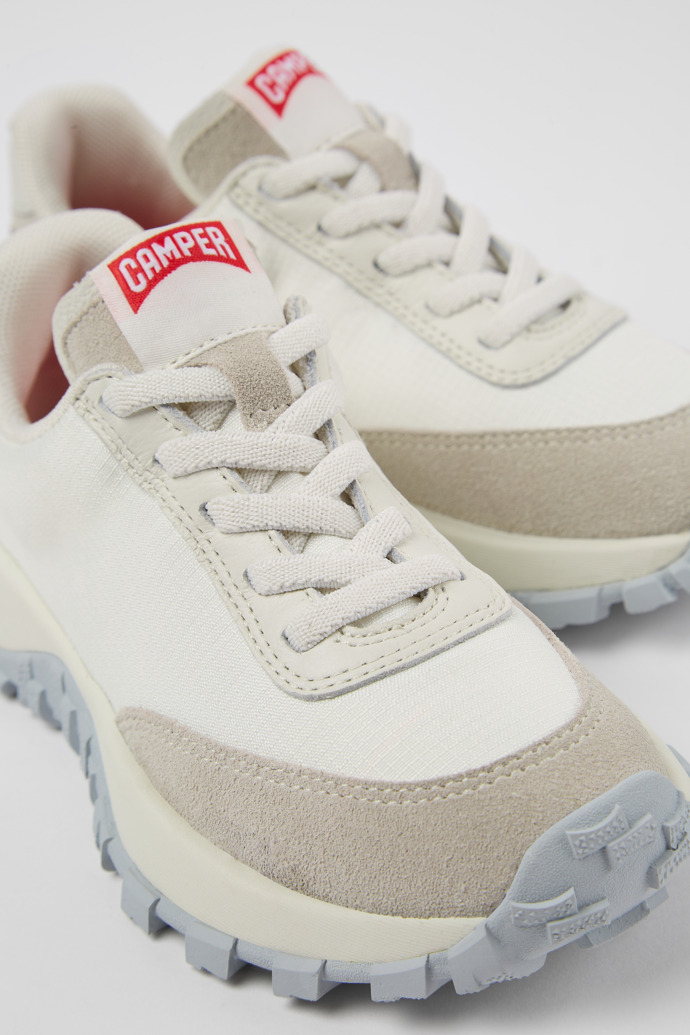Close-up view of Drift Trail White Textile/Nubuck Sneaker