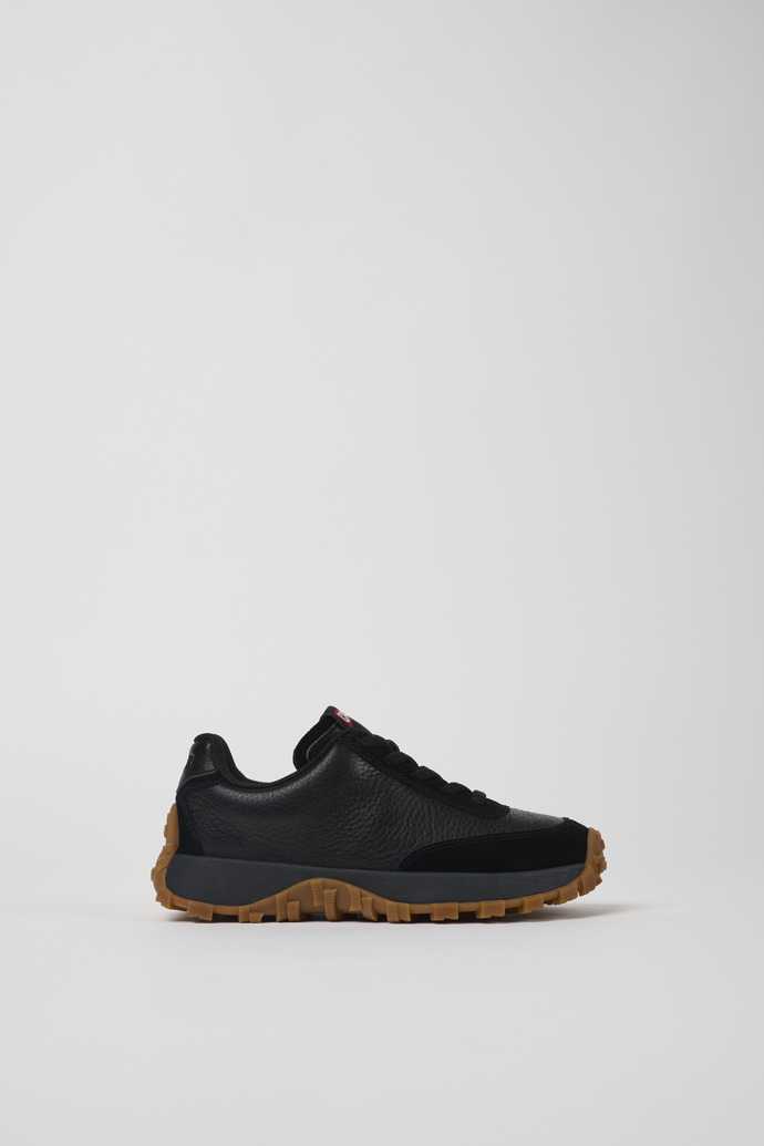 Side view of Drift Trail Black Leather and Nubuck Sneaker for kids