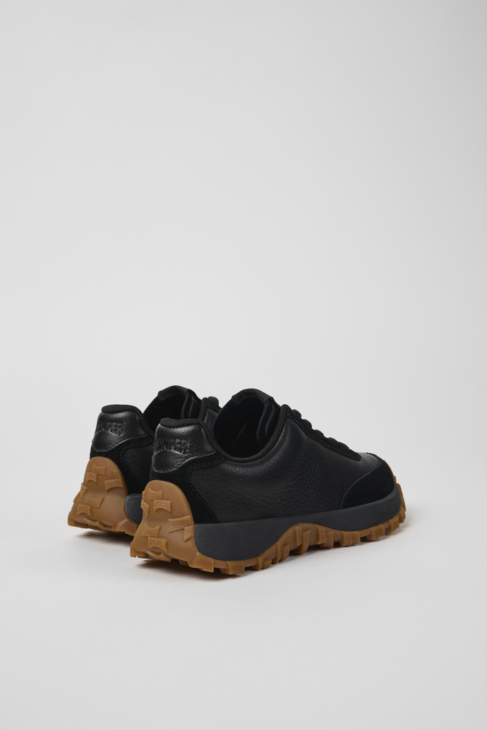 Back view of Drift Trail Black Leather and Nubuck Sneaker for kids