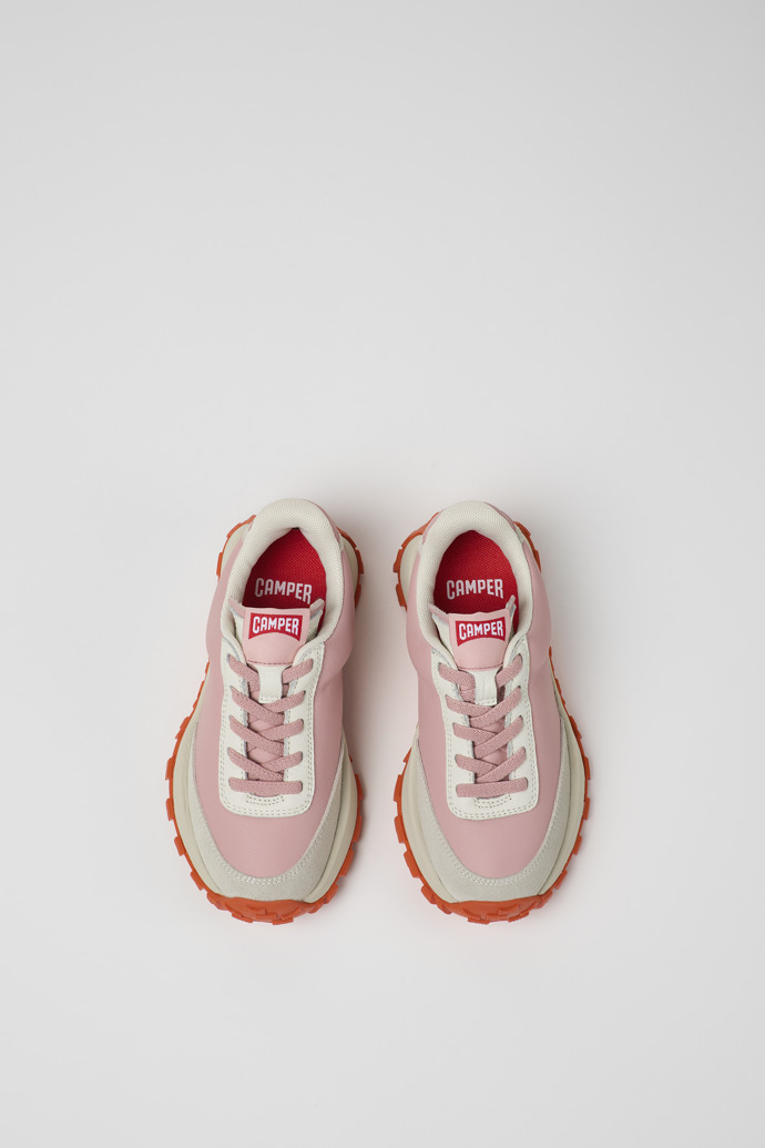 Overhead view of Drift Trail Pink and gray leather and nubuck sneaker