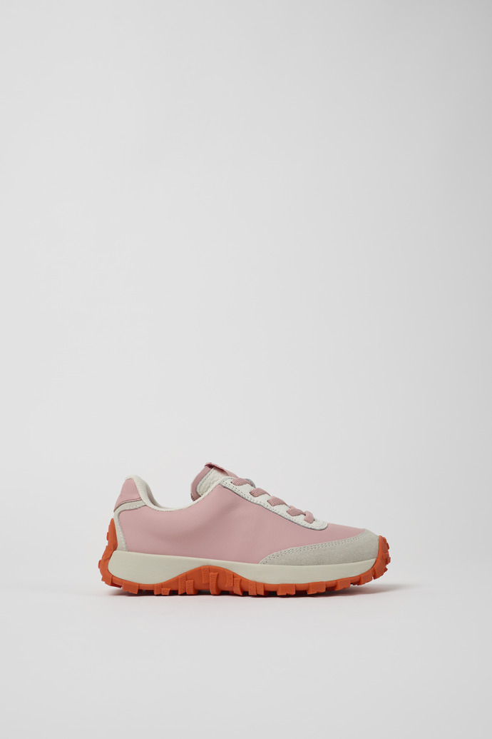 Side view of Drift Trail Pink and gray leather and nubuck sneaker