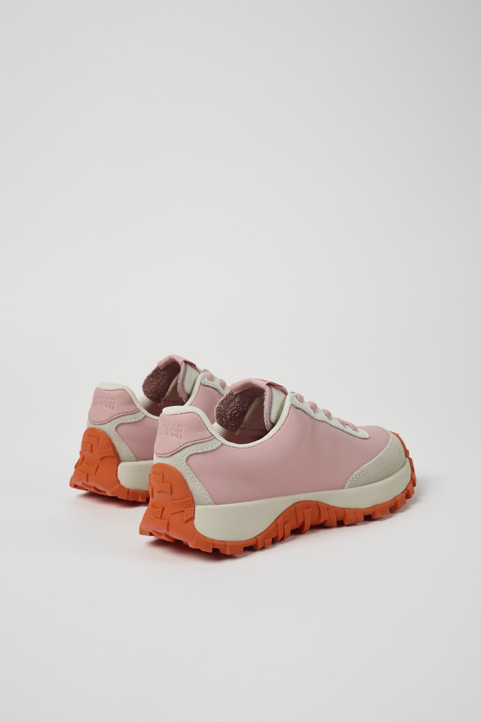 Back view of Drift Trail Pink and gray leather and nubuck sneaker