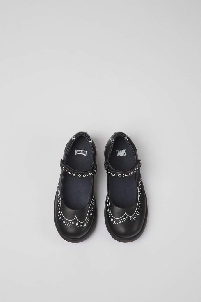 Overhead view of Twins Black leather Mary Jane shoes for kids