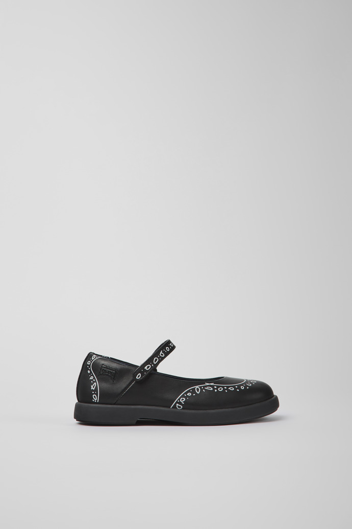 Side view of Twins Black leather Mary Jane shoes for kids