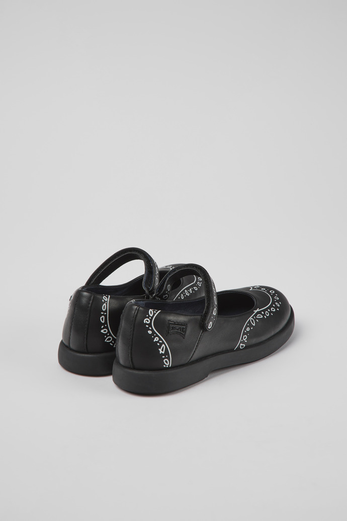 Back view of Twins Black leather Mary Jane shoes for kids