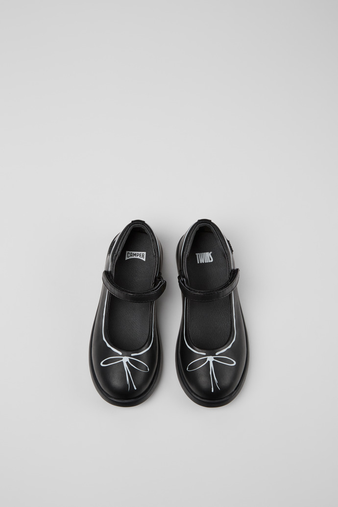 Image of Overhead view of Twins Black leather Mary Jane shoes for kids