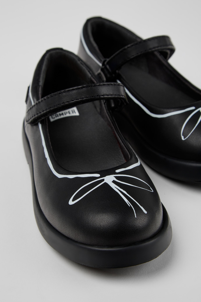 Close-up view of Twins Black leather Mary Jane shoes for kids