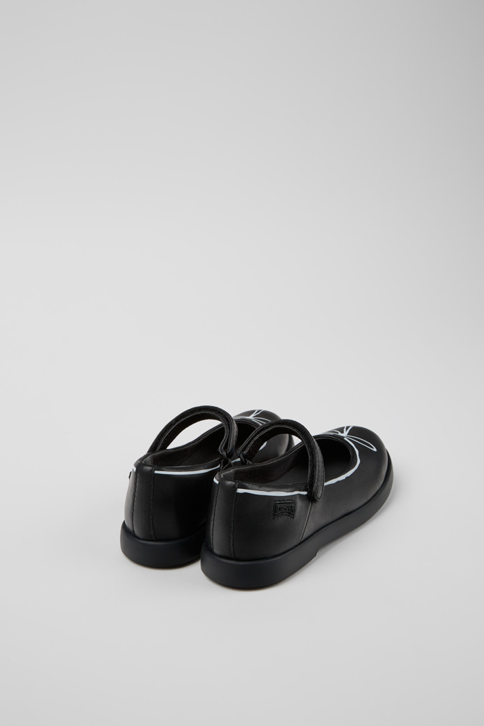 Back view of Twins Black leather Mary Jane shoes for kids