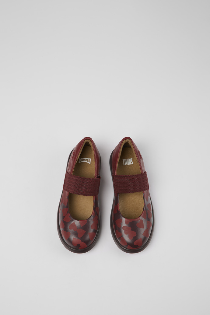 Overhead view of Twins Burgundy leather Mary Jane shoes for kids