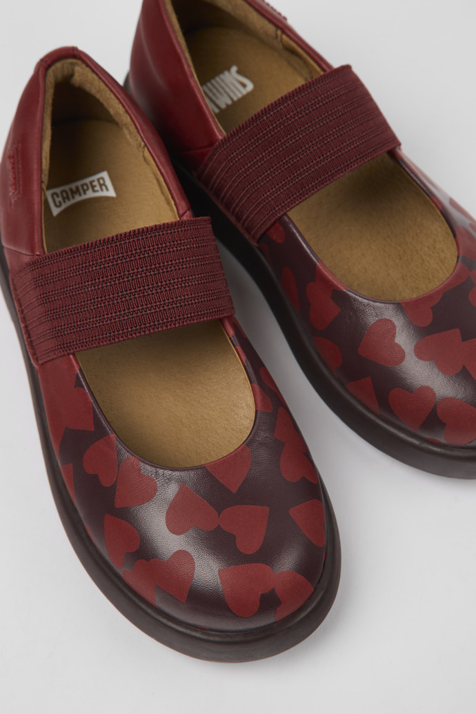 Close-up view of Twins Burgundy leather Mary Jane shoes for kids