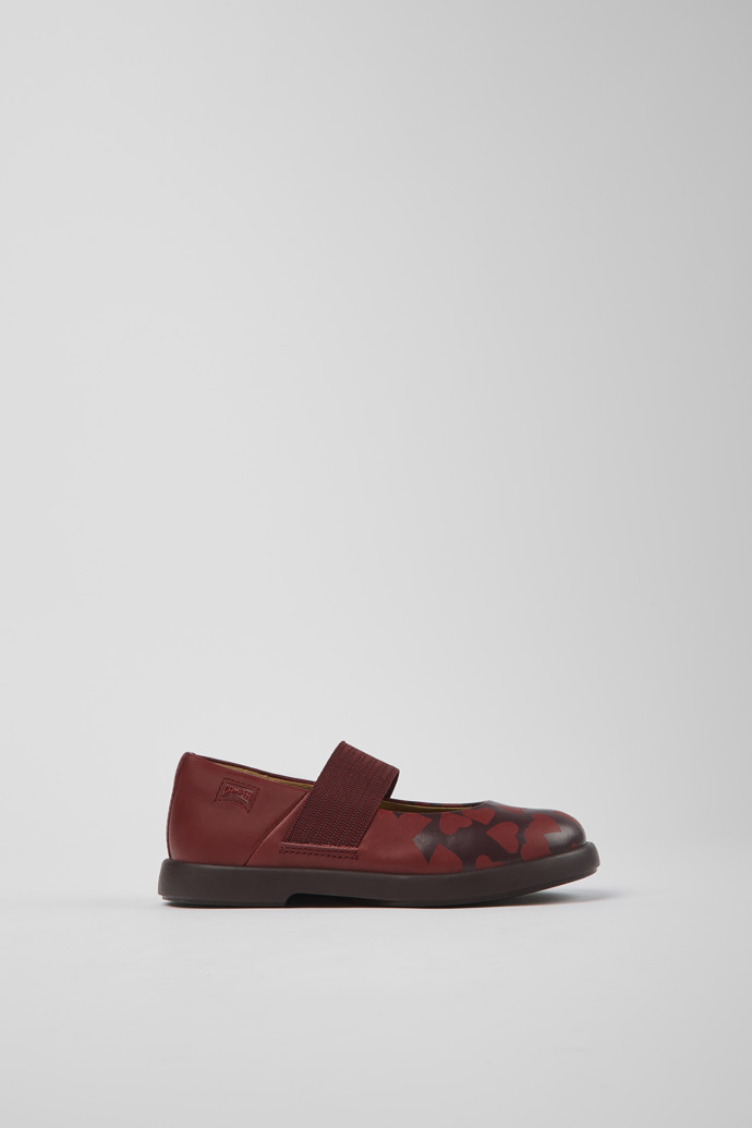 Side view of Twins Burgundy leather Mary Jane shoes for kids