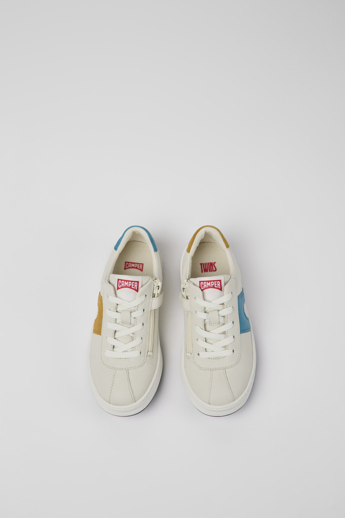 Overhead view of Twins White leather and nubuck sneakers for kids