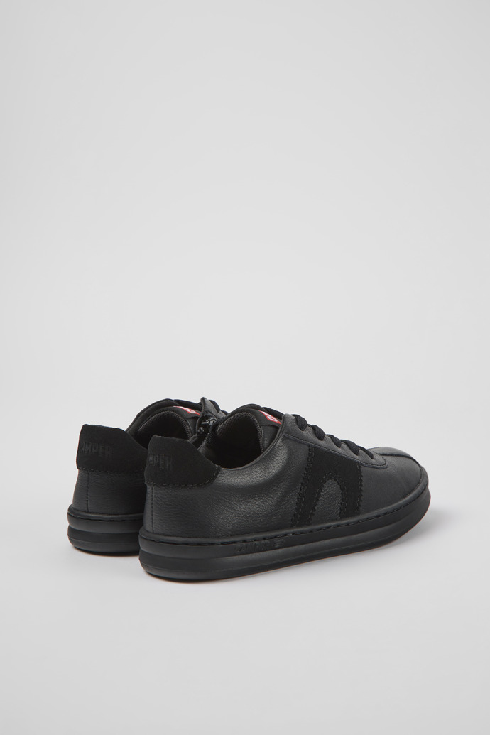 Back view of Runner Black leather and nubuck sneakers for kids