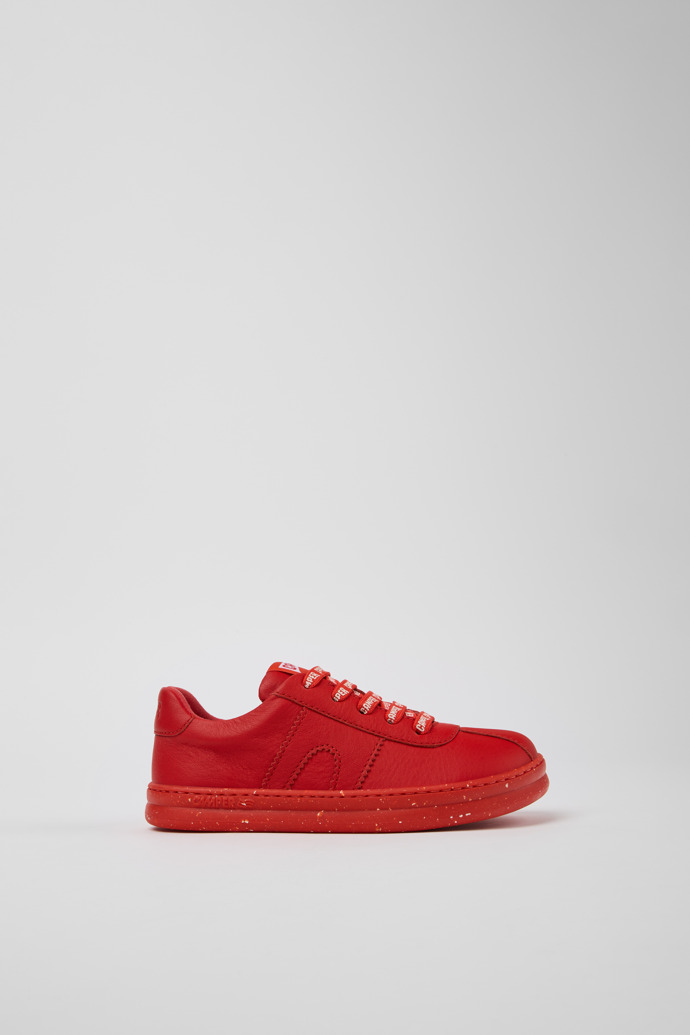 Side view of Runner Red Leather Sneakers for Kids.