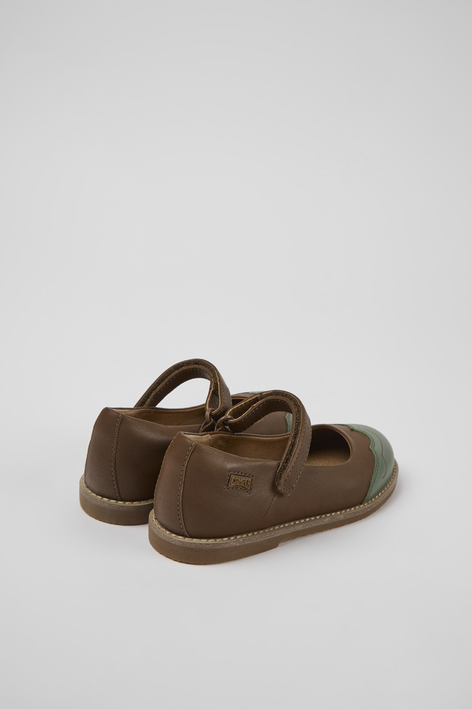 Back view of Twins Brown and green leather ballerinas for kids