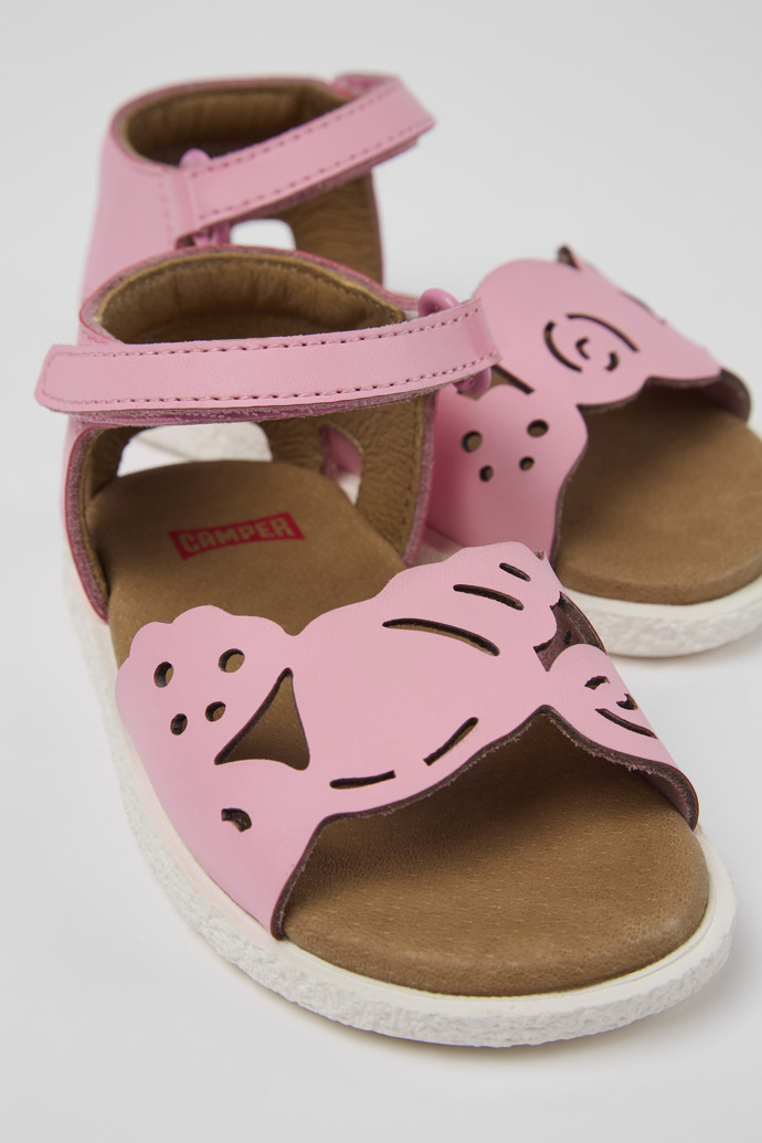 Close-up view of Twins Pink Leather 2-Strap Sandal