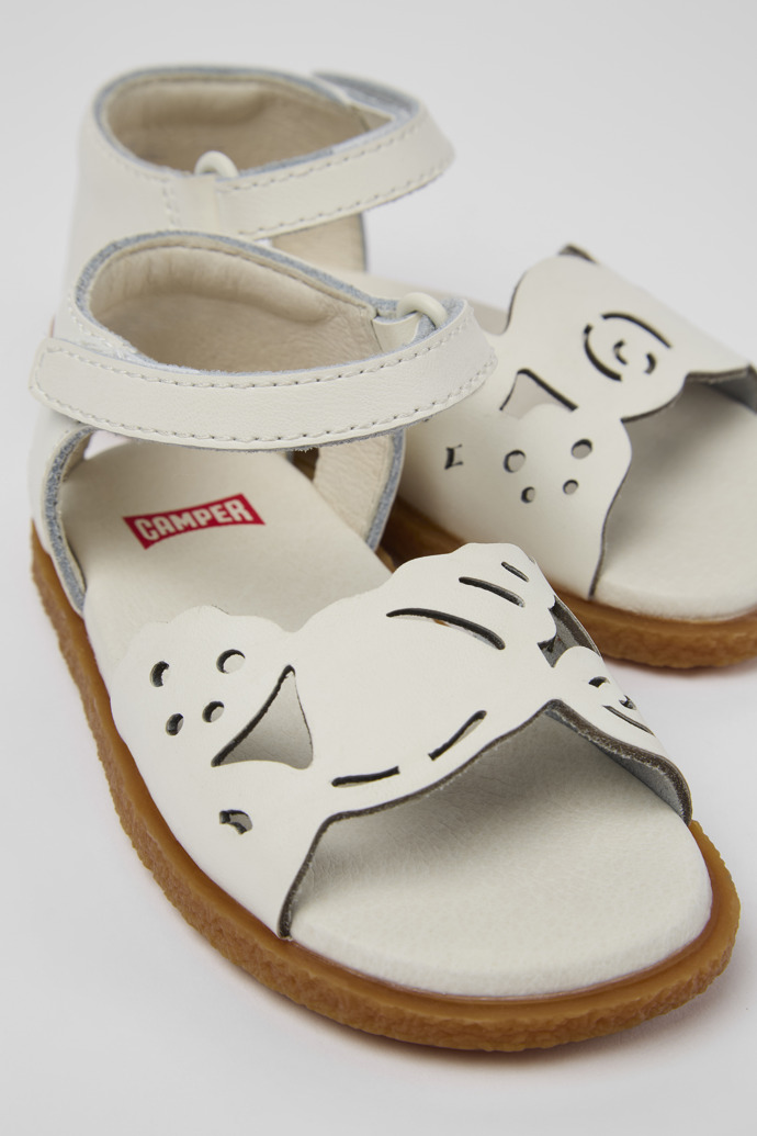 Close-up view of Twins White Leather 2-Strap Sandal