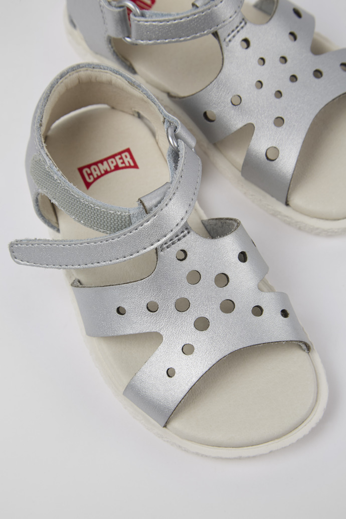 Close-up view of Twins Gray Leather Sandal