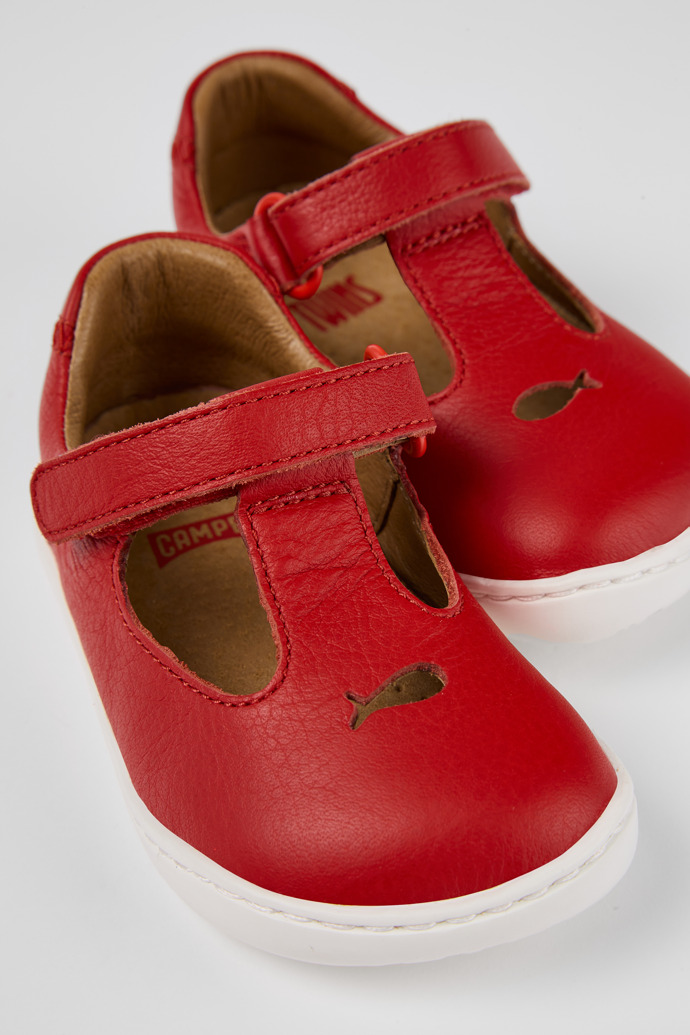Close-up view of Twins Red Leather T-Strap Shoe
