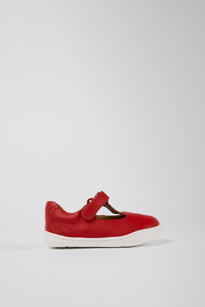 Side view of Twins Red Leather T-Strap Shoe