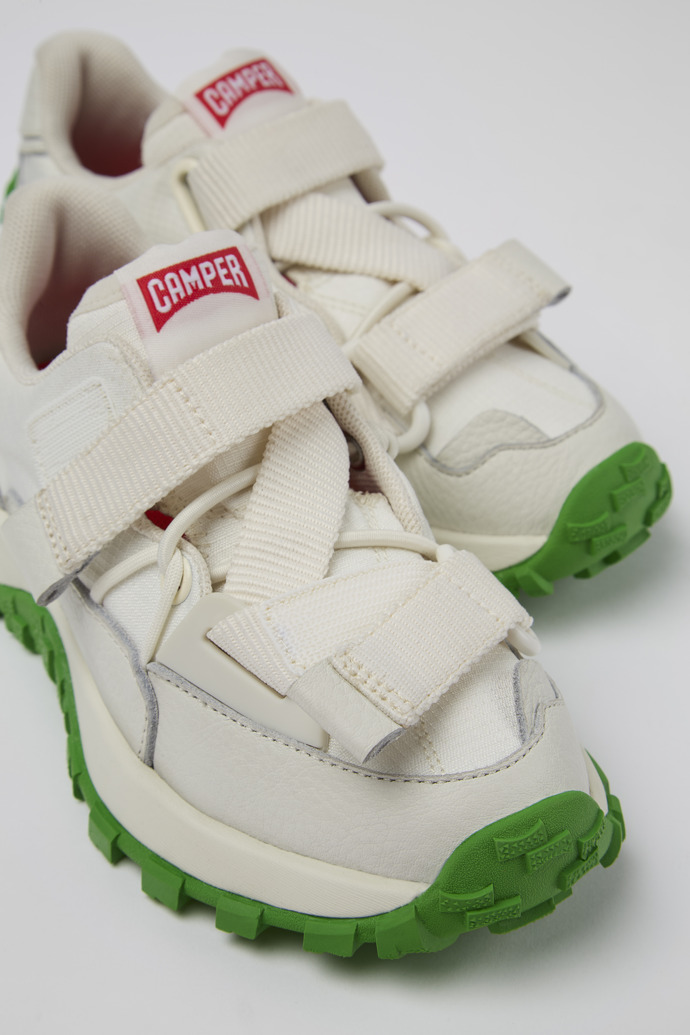 Close-up view of Drift Trail White Textile/Leather Sneaker
