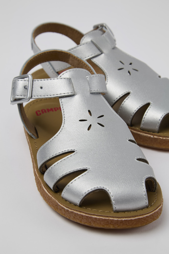 Close-up view of Miko Gray Leather Sandal