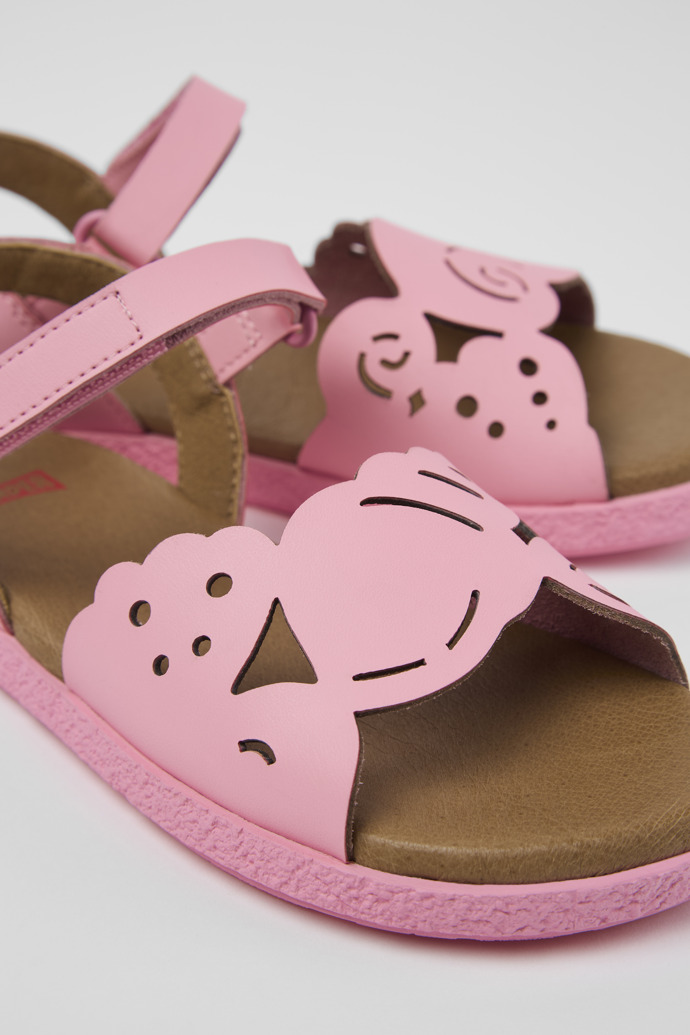 Close-up view of Twins Pink Leather Sandal