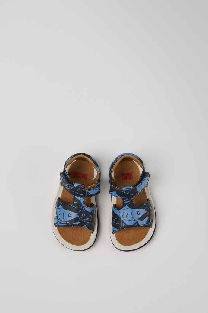 Overhead view of Twins Blue Leather Sandals for Kids.