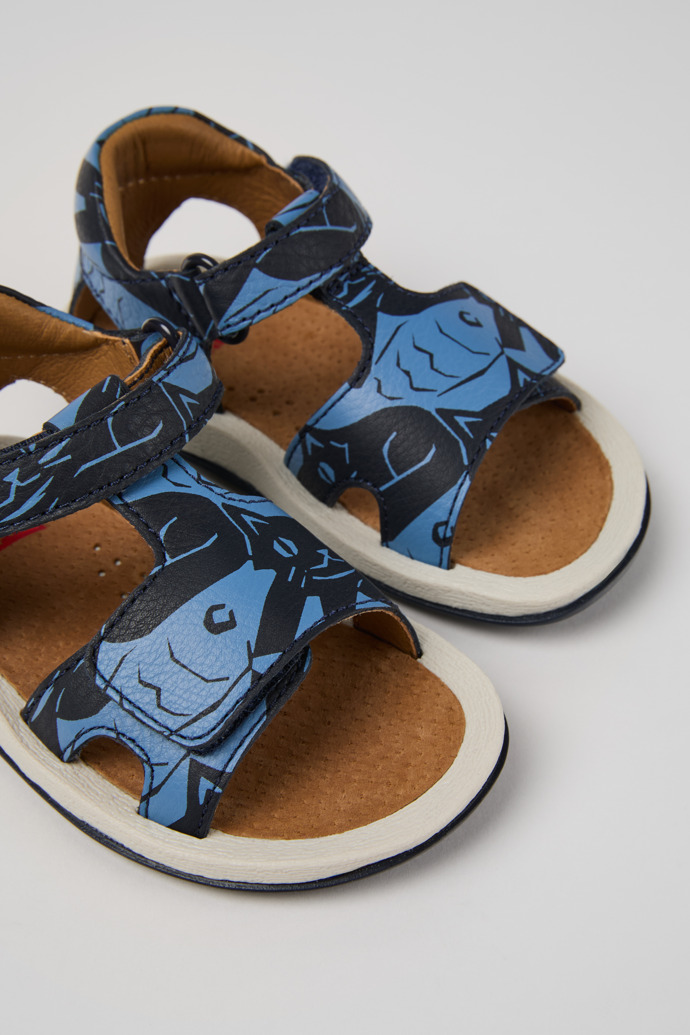 Close-up view of Twins Blue Leather Sandals for Kids.