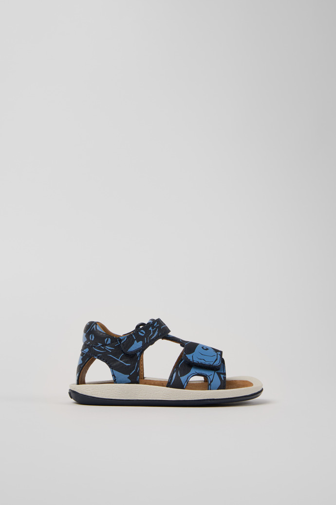 Side view of Twins Blue Leather Sandals for Kids.