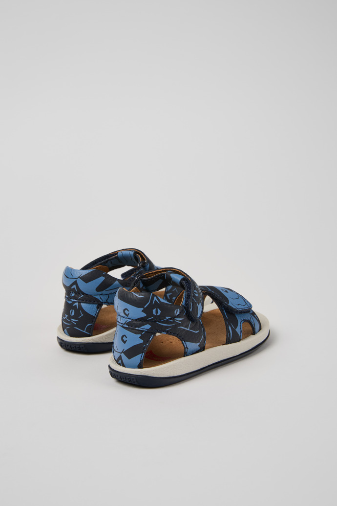 Back view of Twins Blue Leather Sandals for Kids.