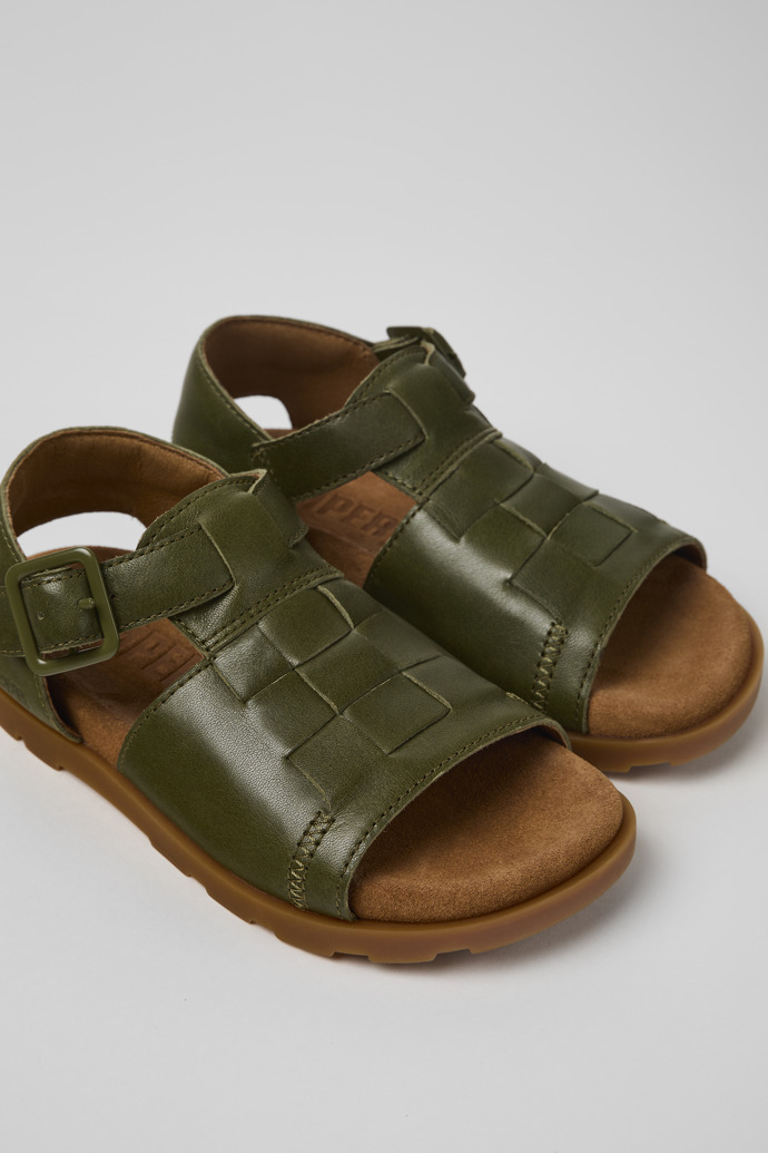 Close-up view of Brutus Sandal Green Leather Sandal
