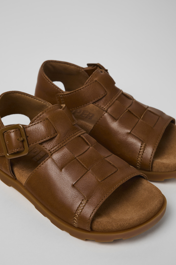 Close-up view of Brutus Sandal Brown Leather Sandal