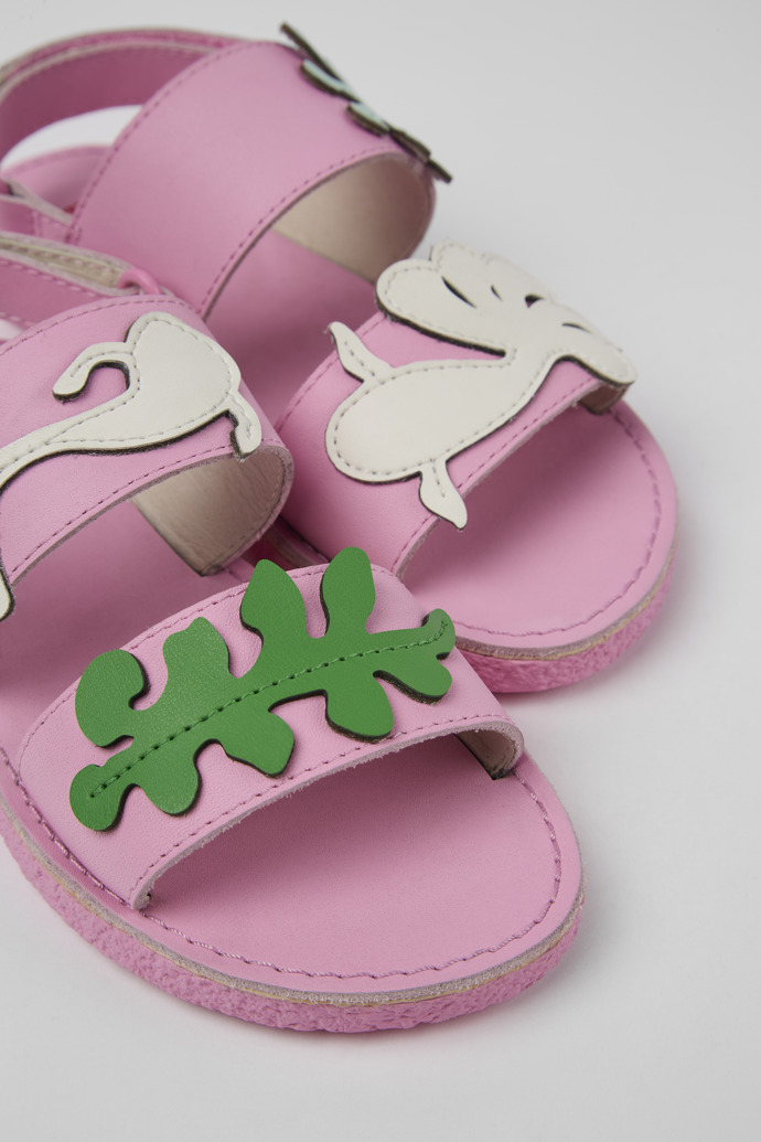 Close-up view of Twins Pink Leather 2-Strap Sandal